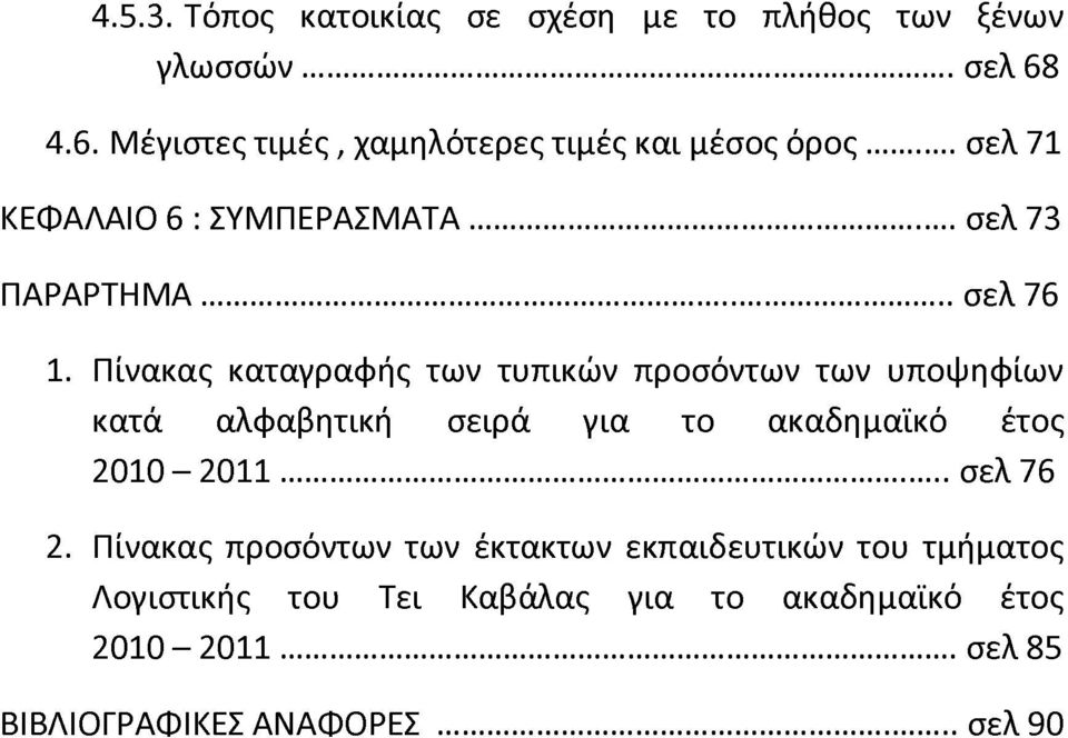 Πίνακας καταγραφής των τυπικών προσόντων των υποψηφίων κατά αλφαβητική σειρά για το ακαδημαϊκό έτος 2010-2011... σελ 76 2.