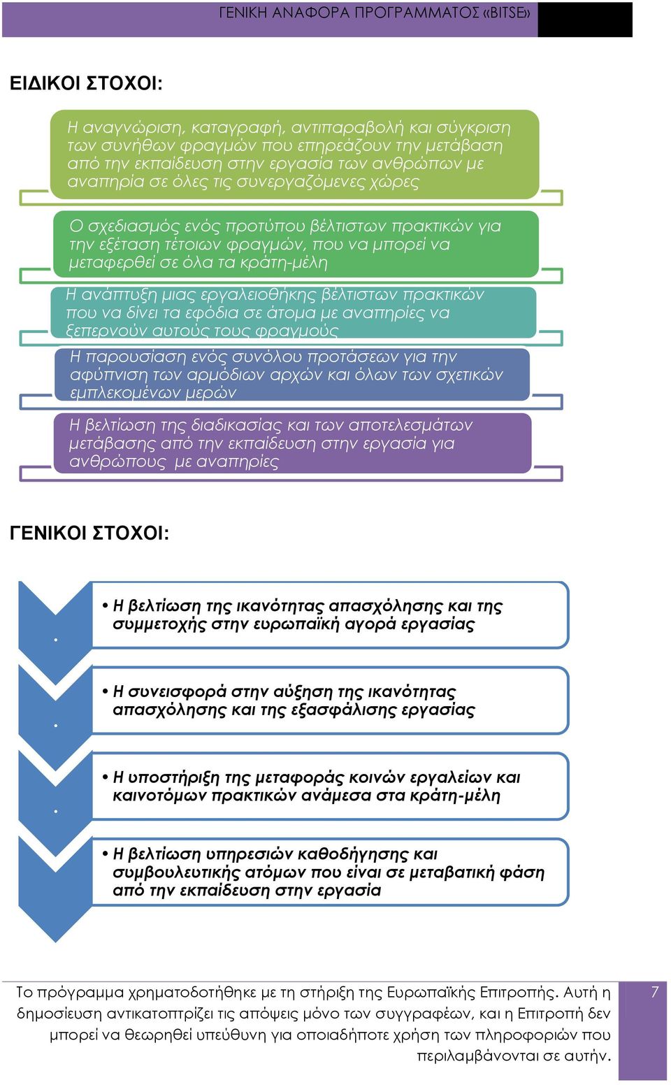 τα εφόδια σε άτομα με αναπηρίες να ξεπερνούν αυτούς τους φραγμούς Η παρουσίαση ενός συνόλου προτάσεων για την αφύπνιση των αρμόδιων αρχών και όλων των σχετικών εμπλεκομένων μερών Η βελτίωση της