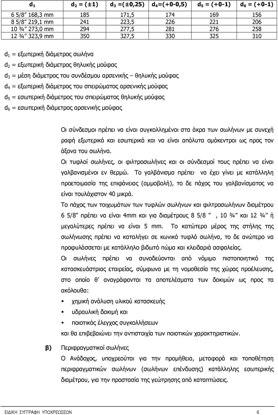 αρσενικής μούφας d 5 = εσωτερική διάμετρος του σπειρώματος θηλυκής μούφας d 6 = εσωτερική διάμετρος αρσενικής μούφας Οι σύνδεσμοι πρέπει να είναι συγκολλημένοι στα άκρα των σωλήνων με συνεχή ραφή