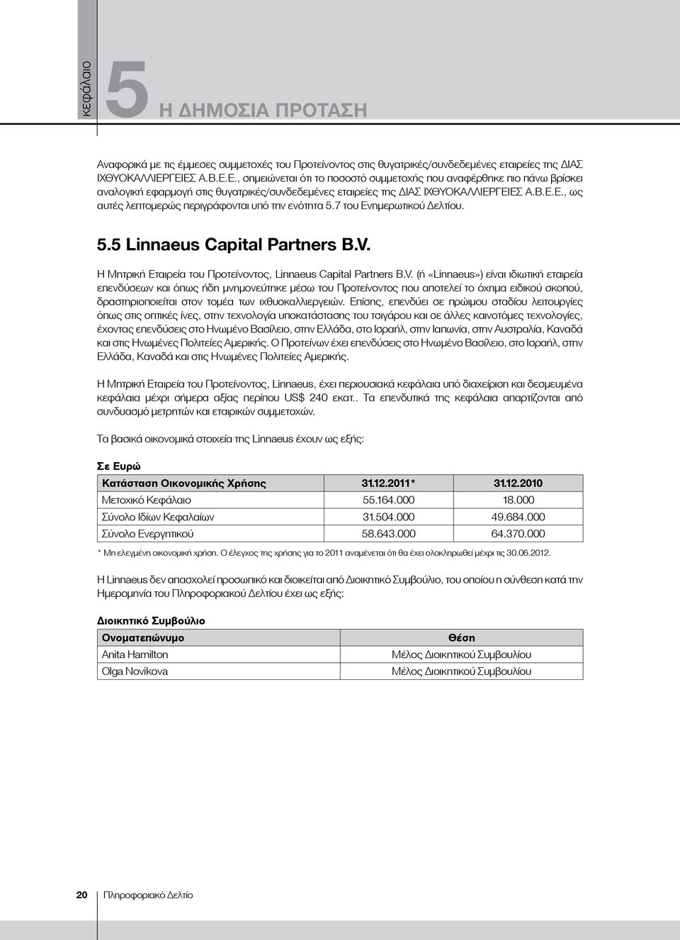 7 του Ενημερωτικού Δελτίου. 5.5 Linnaeus Capital Partners B.V.