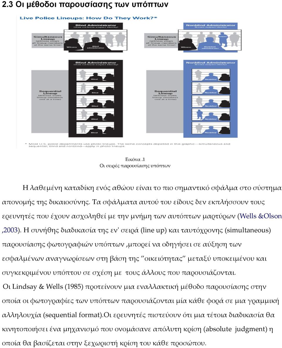 Η συνήθης διαδικασία της εν' σειρά (line up) και ταυτόχρονης (simultaneous) παρουσίασης φωτογραφιών υπόπτων,μπορεί να οδηγήσει σε αύξηση των εσφαλμένων αναγνωρίσεων στη βάση της οικειότητας μεταξύ