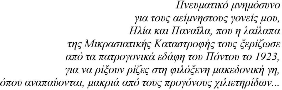 τα πατρογονικά εδάφη του Πόντου το 1923, για να ρίξουν ρίζες στη