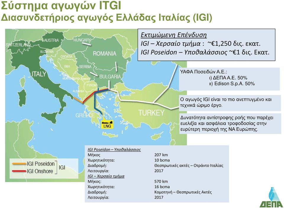 Δυνατότητα αντίστροφης ροής που παρέχει ευελιξία και ασφάλεια τροφοδοσίας στην ευρύτερη περιοχή της ΝΑ Ευρώπης.