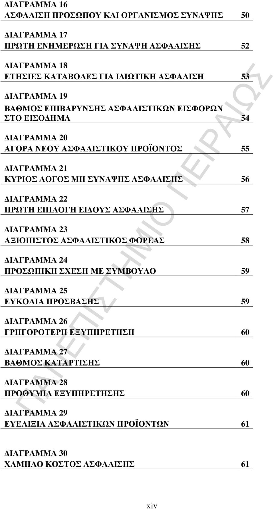 ΠΡΩΤΗ ΕΠΙΛΟΓΗ ΕΙ ΟΥΣ ΑΣΦΑΛΙΣΗΣ 57 ΙΑΓΡΑΜΜΑ 23 ΑΞΙΟΠΙΣΤΟΣ ΑΣΦΑΛΙΣΤΙΚΟΣ ΦΟΡΕΑΣ 58 ΙΑΓΡΑΜΜΑ 24 ΠΡΟΣΩΠΙΚΗ ΣΧΕΣΗ ΜΕ ΣΥΜΒΟΥΛΟ 59 ΙΑΓΡΑΜΜΑ 25 ΕΥΚΟΛΙΑ ΠΡΟΣΒΑΣΗΣ 59 ΙΑΓΡΑΜΜΑ 26