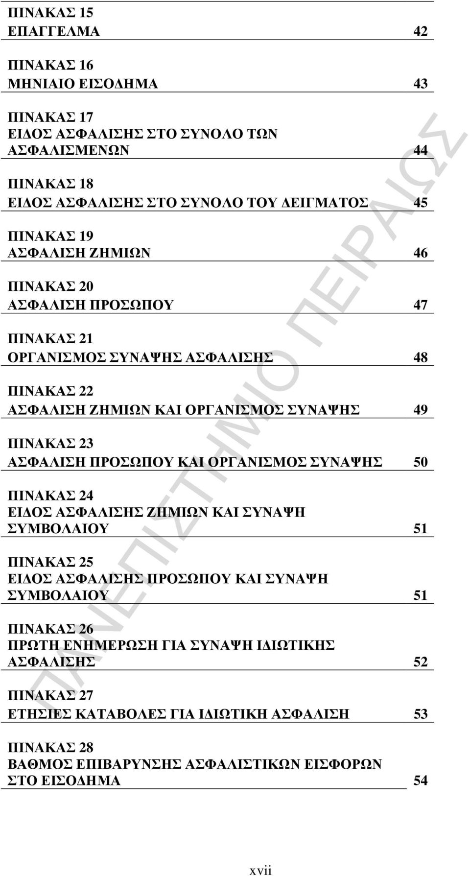 ΑΣΦΑΛΙΣΗ ΠΡΟΣΩΠΟΥ ΚΑΙ ΟΡΓΑΝΙΣΜΟΣ ΣΥΝΑΨΗΣ 50 ΠΙΝΑΚΑΣ 24 ΕΙ ΟΣ ΑΣΦΑΛΙΣΗΣ ΖΗΜΙΩΝ ΚΑΙ ΣΥΝΑΨΗ ΣΥΜΒΟΛΑΙΟΥ 51 ΠΙΝΑΚΑΣ 25 ΕΙ ΟΣ ΑΣΦΑΛΙΣΗΣ ΠΡΟΣΩΠΟΥ ΚΑΙ ΣΥΝΑΨΗ ΣΥΜΒΟΛΑΙΟΥ 51 ΠΙΝΑΚΑΣ