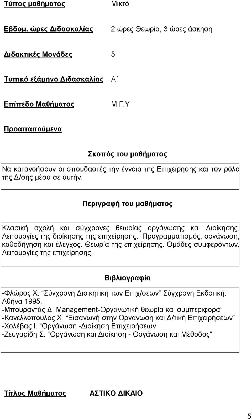 Ομάδες συμφερόντων. Λειτουργίες της επιχείρησης. -Φλώρος Χ. Σύγχρονη Διοικητική των Επιχ/σεων Σύγχρονη Εκδοτική. Αθήνα 1995. -Μπουραντάς Δ.