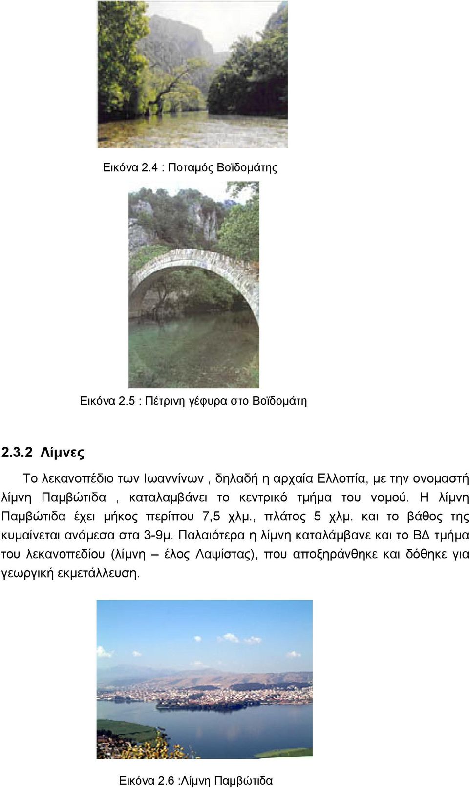 τμήμα του νομού. Η λίμνη Παμβώτιδα έχει μήκος περίπου 7,5 χλμ., πλάτος 5 χλμ. και το βάθος της κυμαίνεται ανάμεσα στα 3-9μ.