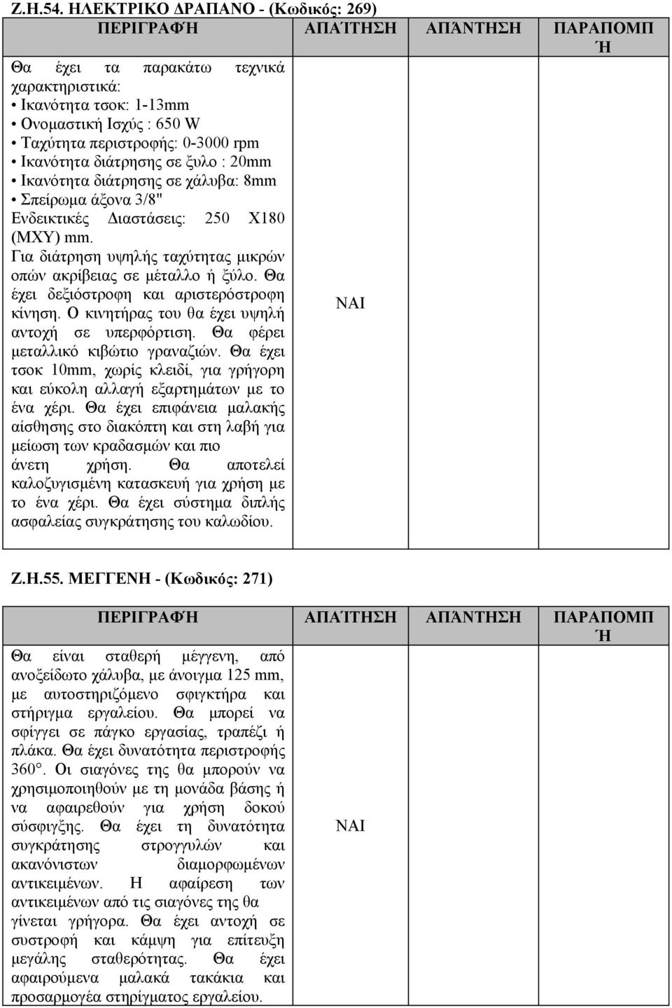 Ικανότητα διάτρησης σε ξυλο : 20mm Ικανότητα διάτρησης σε χάλυβα: 8mm Σπείρωμα άξονα 3/8" Ενδεικτικές Διαστάσεις: 250 Χ180 (ΜΧΥ) mm.