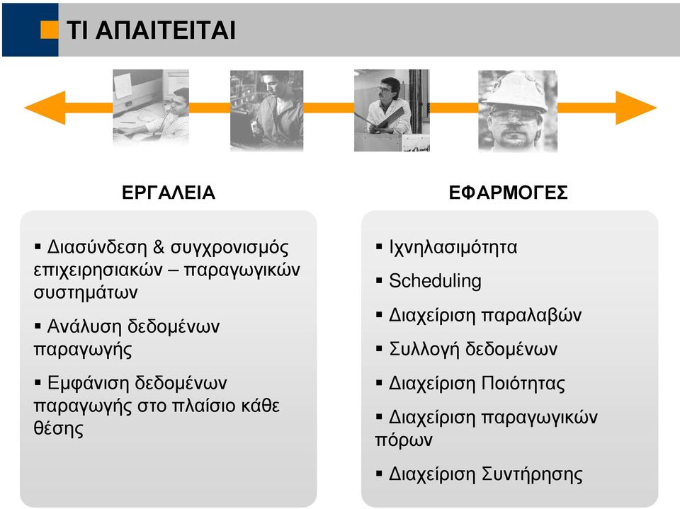 παραγωγής στο πλαίσιο κάθε θέσης Ιχνηλασιµότητα Scheduling ιαχείριση