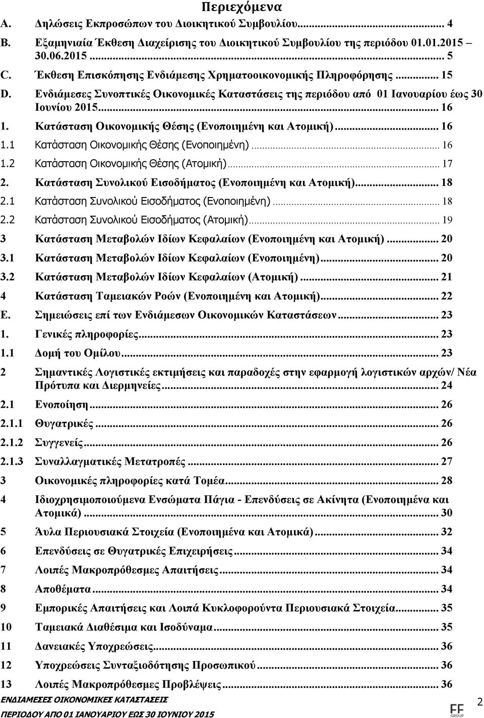 Κατάσταση Οικονομικής Θέσης (Ενοποιημένη και Ατομική)... 16 1.1 Κατάσταση Οικονομικής Θέσης (Ενοποιημένη)... 16 1.2 Κατάσταση Οικονομικής Θέσης (Ατομική)... 17 2.