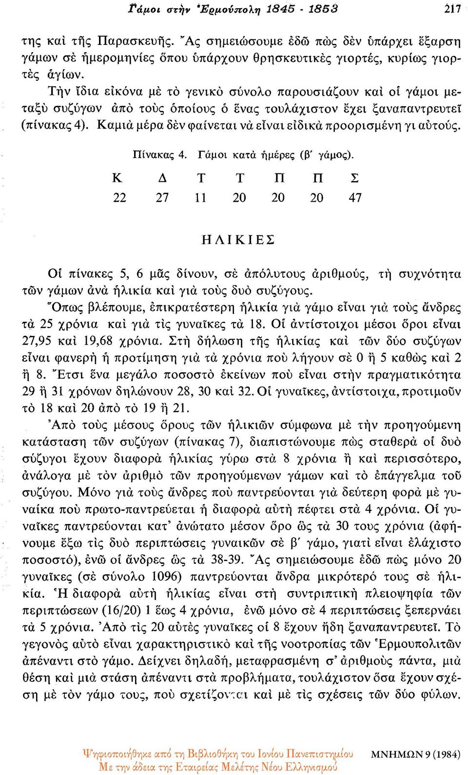 Καμιά μέρα δέν φαίνεται να είναι ειδικά προορισμένη γι αυτούς. Πίνακας 4. Γάμοι κατά ήμερες (β γάμος).