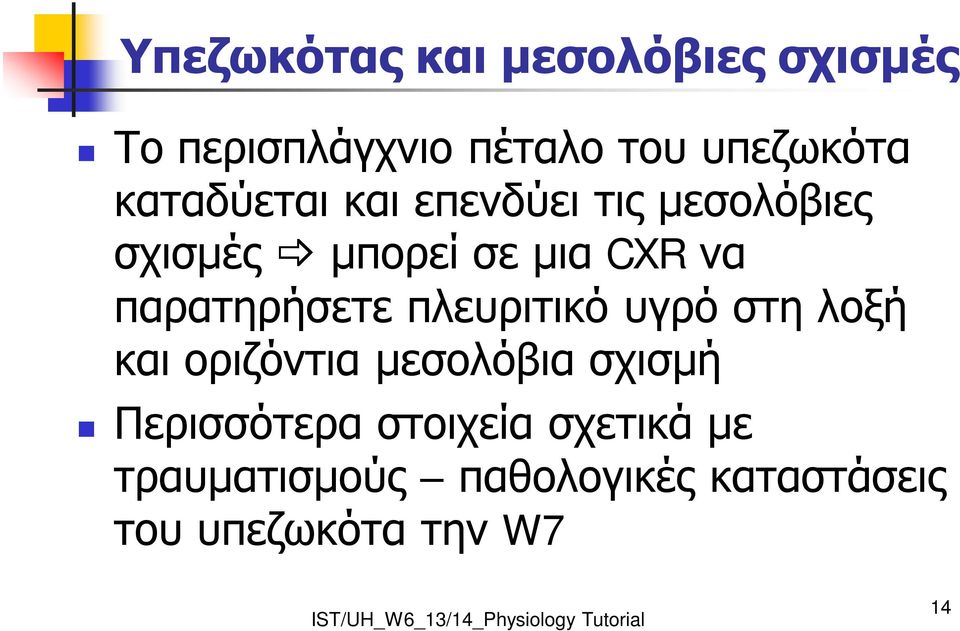 παρατηρήσετε πλευριτικό υγρό στη λοξή και οριζόντια μεσολόβια σχισμή