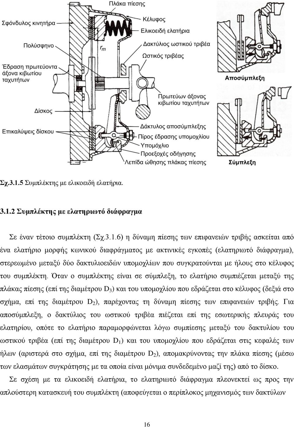 Συμπλέκτης με ελατηριωτό διάφραγμα Σε έναν τέτοιο συμπλέκτη (6) η δύναμη πίεσης των επιφανειών τριβής ασκείται από ένα ελατήριο μορφής κωνικού διαφράγματος με ακτινικές εγκοπές (ελατηριωτό