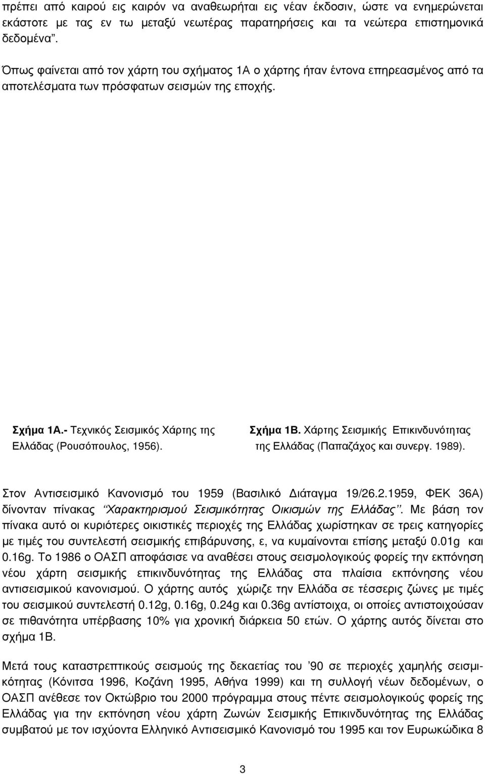 - Τεχνικός Σεισμικός Χάρτης της Ελλάδας (Ρουσόπουλος, 1956). Σχήμα 1Β. Χάρτης Σεισμικής Επικινδυνότητας της Ελλάδας (Παπαζάχος και συνεργ. 1989).