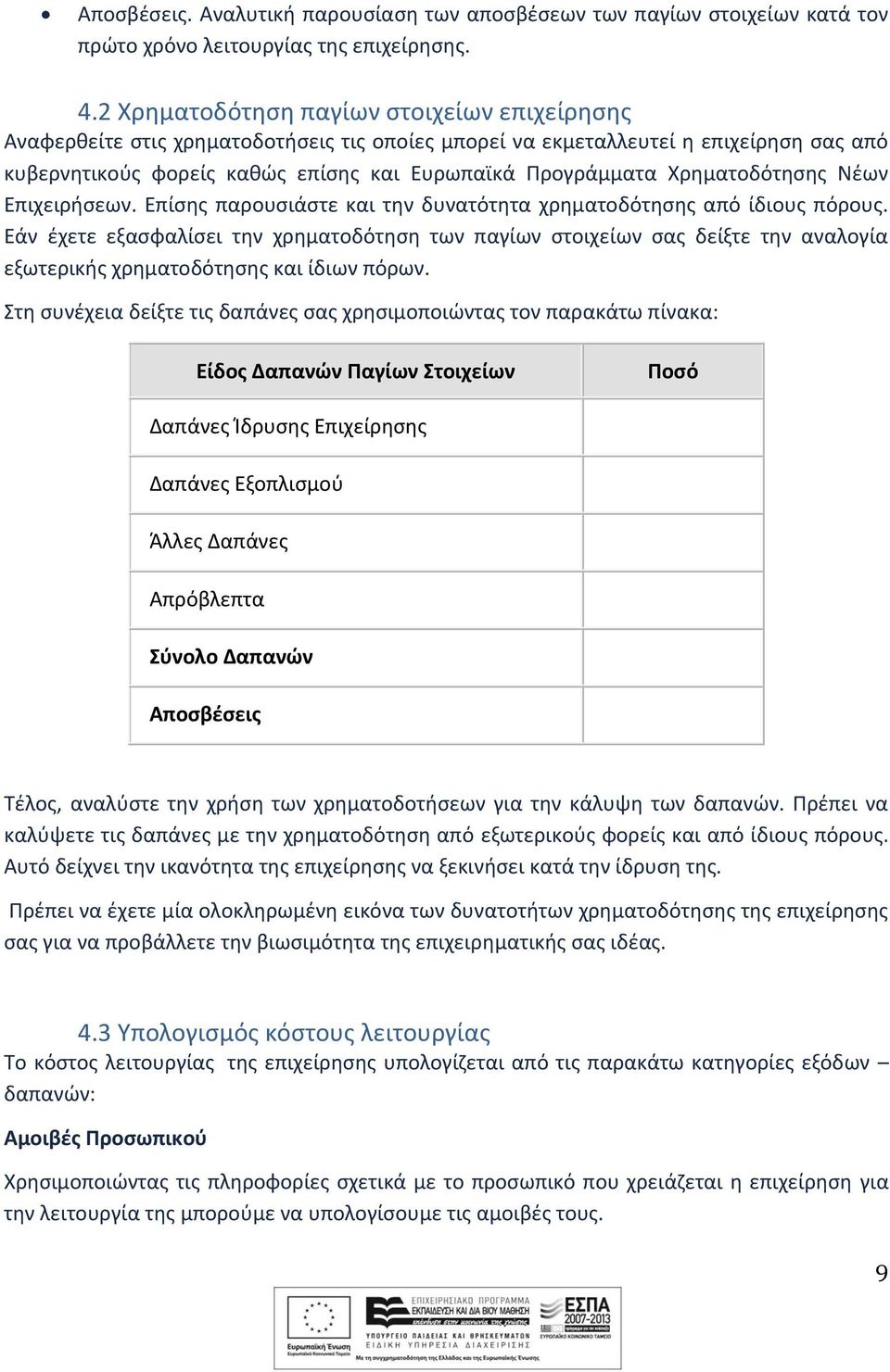 Χρηματοδότησης Νέων Επιχειρήσεων. Επίσης παρουσιάστε και την δυνατότητα χρηματοδότησης από ίδιους πόρους.