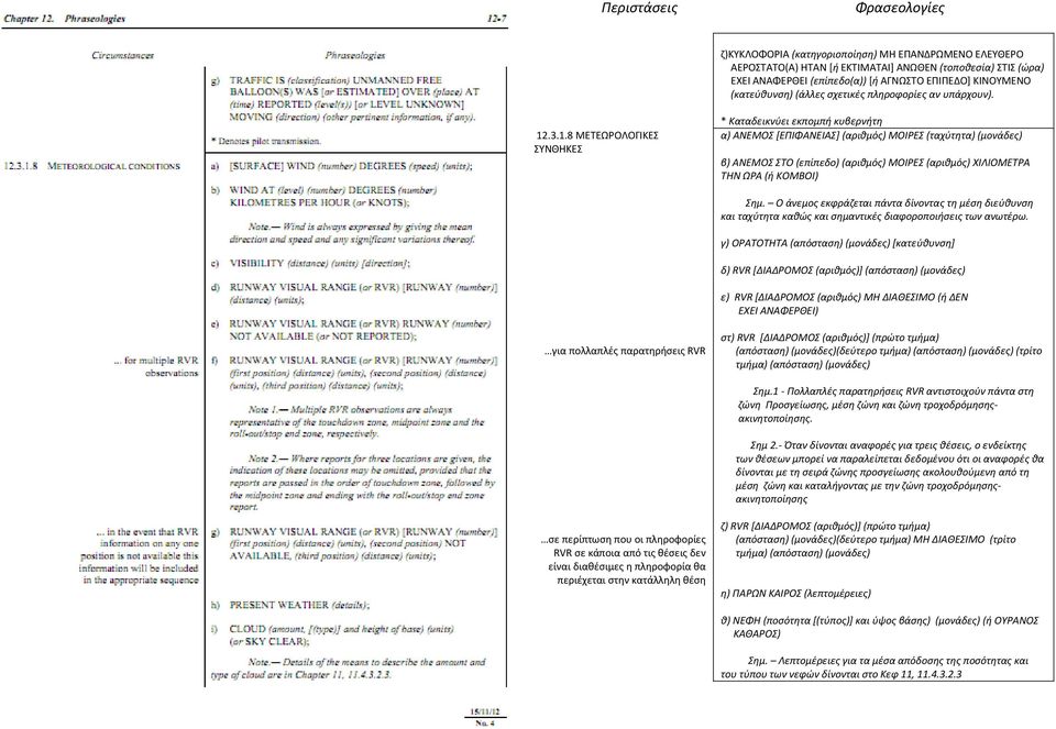 .3.1.8 ΜΕΤΕΩΡΟΛΟΓΙΚΕΣ ΣΥΝΘΗΚΕΣ * Καταδεικνύει εκπομπή κυβερνήτη α) ΑΝΕΜΟΣ [ΕΠΙΦΑΝΕΙΑΣ] (αριθμός) ΜΟΙΡΕΣ (ταχύτητα) (μονάδες) β) ΑΝΕΜΟΣ ΣΤΟ (επίπεδο) (αριθμός) ΜΟΙΡΕΣ (αριθμός) ΧΙΛΙΟΜΕΤΡΑ ΤΗΝ ΩΡΑ (ή