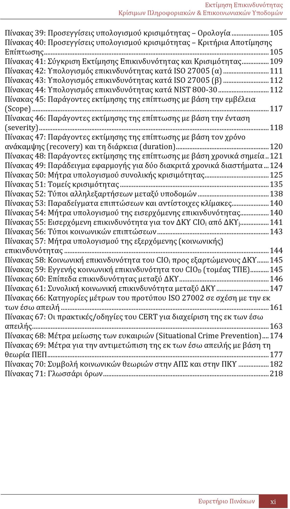 .. 111 Πίνακας 43: Υπολογισμός επικινδυνότητας κατά ISO 27005 (β)... 112 Πίνακας 44: Υπολογισμός επικινδυνότητας κατά NIST 800-30.