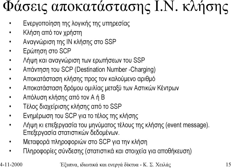 (Destination Number -Charging) Αποκατάσταση κλήσης προς τον καλούμενο αριθμό Αποκατάσταση δρόμου ομιλίας μεταξύ των Αστικών Κέντρων Απόλυση κλήσης από τον Α ή Β Τέλος