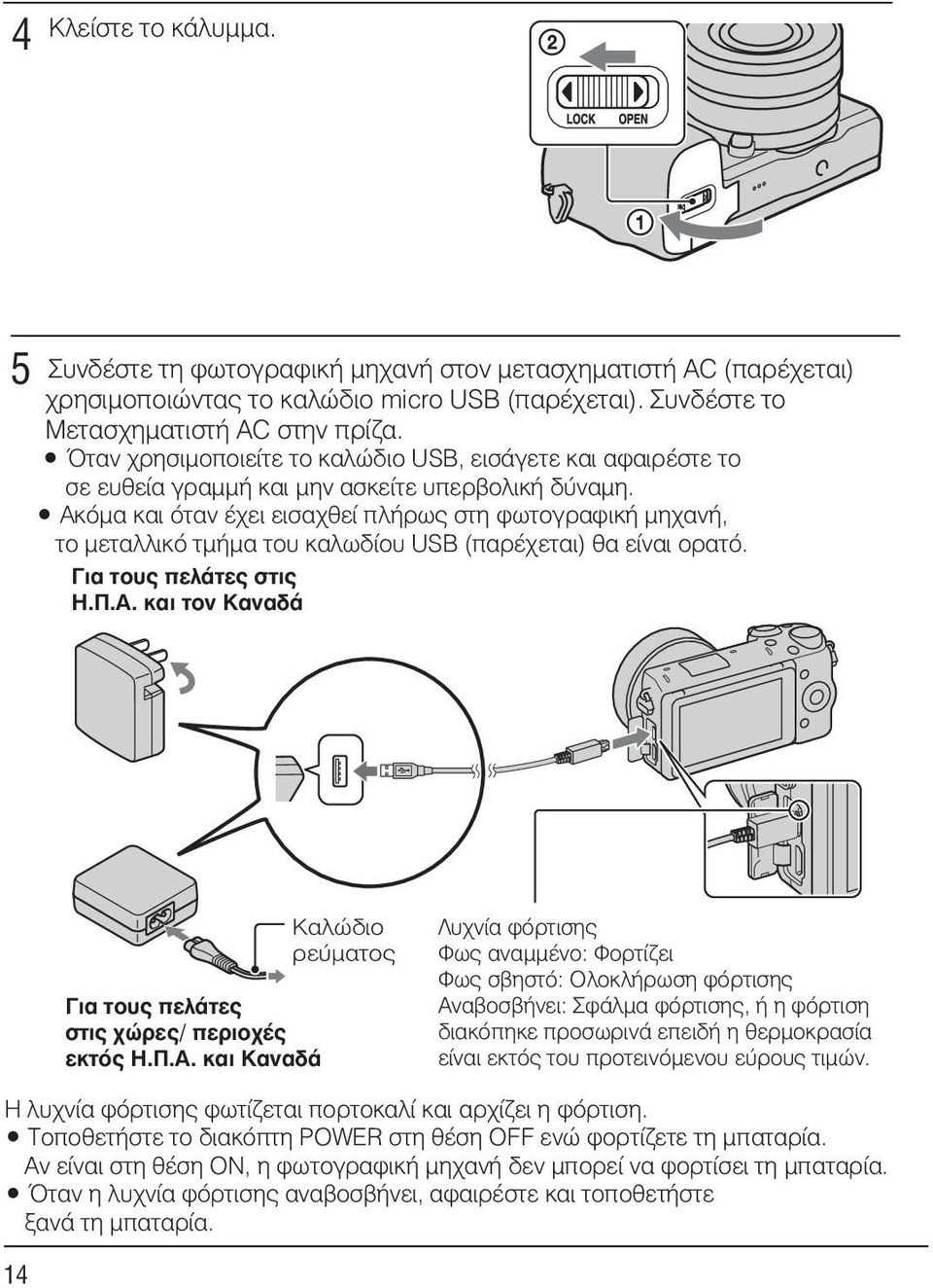 Ακόμα και όταν έχει εισαχθεί πλήρως στη φωτογραφική μηχανή, το μεταλλικό τμήμα του καλωδίου USB (παρέχεται) θα είναι ορατό. Για τους πελάτες στις Η.Π.Α. και τον Καναδά Για τους πελάτες στις χώρες/ περιοχές εκτός Η.