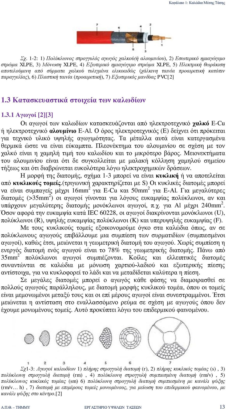 χαλκού τυλιγμένα ελικοειδώς (χάλκινη ταινία προαιρετική κατόπιν παραγγελίας), 6) Πλαστική ταινία (προαιρετική), 7) Εξωτερικός μανδύας PVC[2] 1.3 