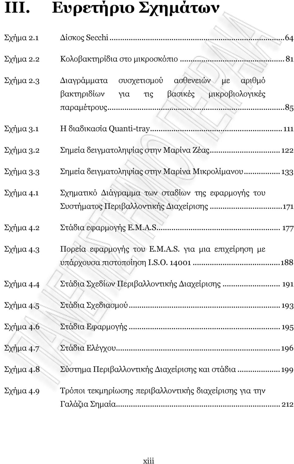 .. 122 Σχήμα 3.3 Σημεία δειγματοληψίας στην Μαρίνα Μικρολίμανου... 133 Σχήμα 4.1 Σχηματικό Διάγραμμα των σταδίων της εφαρμογής του Συστήματος Περιβαλλοντικής Διαχείρισης...171 Σχήμα 4.