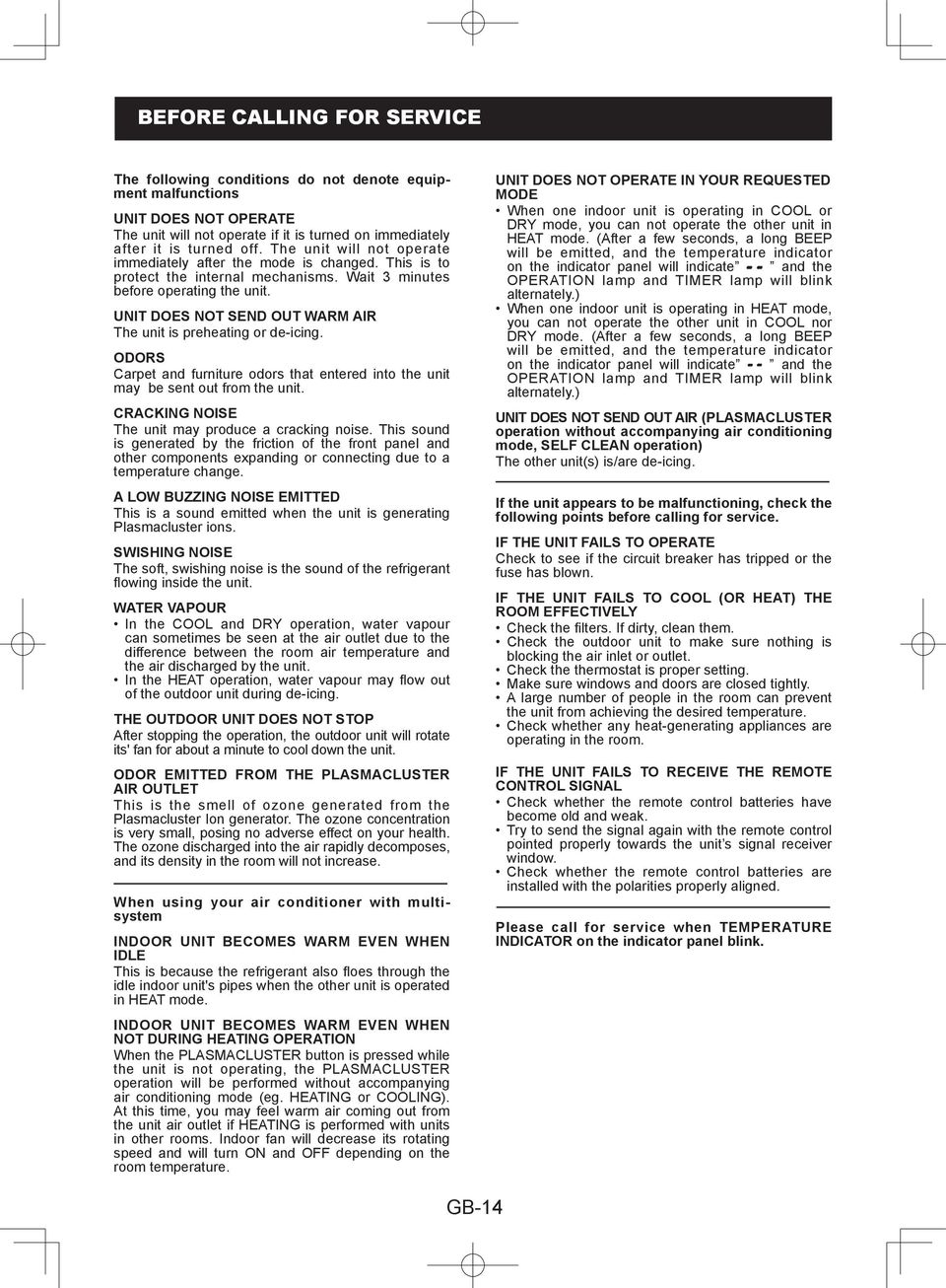 UNIT DOES NOT SEND OUT WARM AIR The unit is preheating or de-icing. ODORS Carpet and furniture odors that entered into the unit may be sent out from the unit.