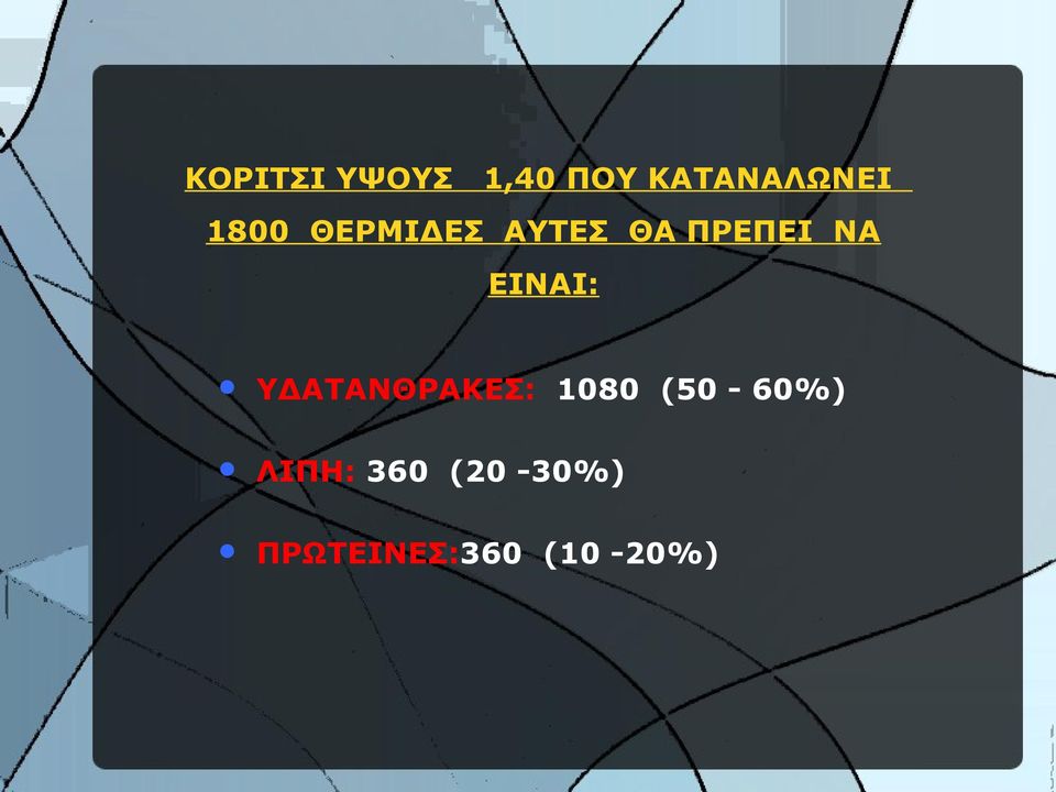 ΕΙΝΑΙ: ΥΔΑΤΑΝΘΡΑΚΕΣ: 1080 (50-60%)