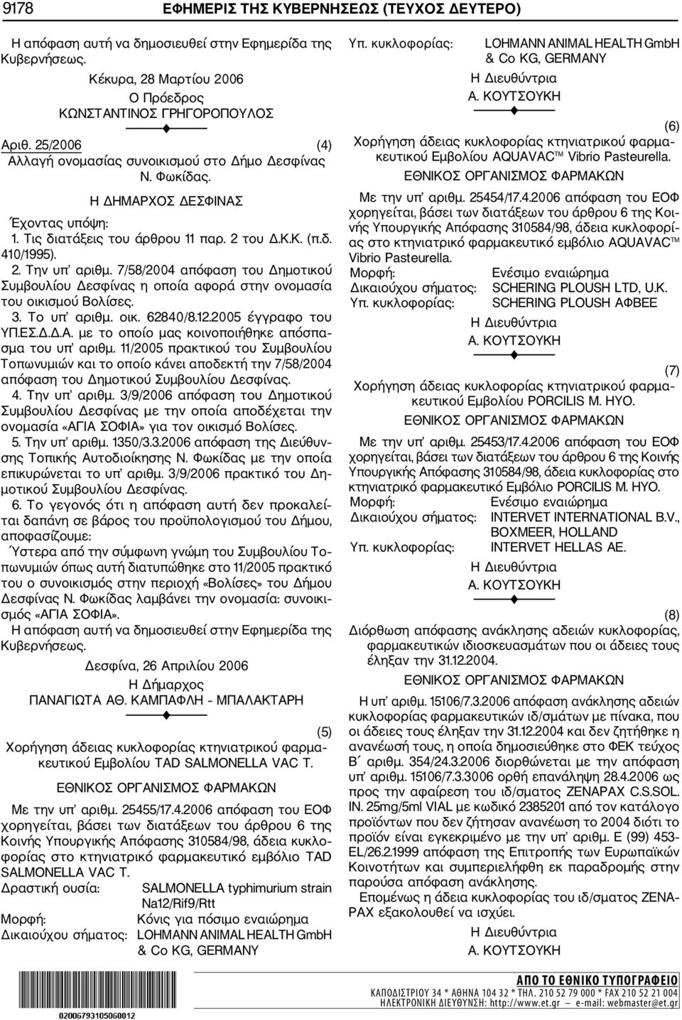 7/58/2004 απόφαση του Δημοτικού Συμβουλίου Δεσφίνας η οποία αφορά στην ονομασία του οικισμού Βολίσες. 3. Το υπ αριθμ. οικ. 62840/8.12.2005 έγγραφο του ΥΠ.ΕΣ.Δ.Δ.Α.