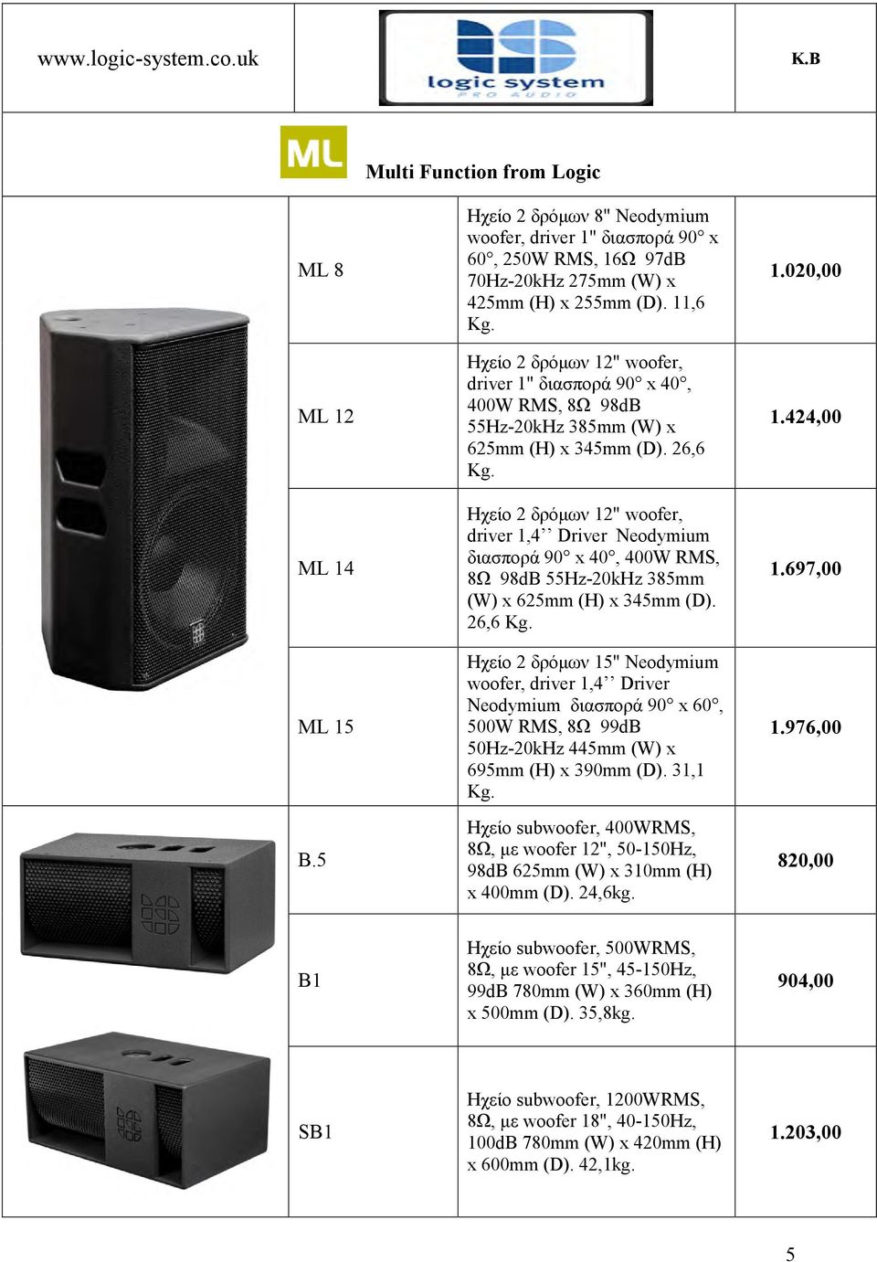 Ηχείο 2 δρόμων 12" woofer, driver 1" διασπορά 90 x 40, 400W RMS, 8Ω 98dB 55Hz-20kHz 385mm (W) x 625mm (H) x 345mm (D). 26,6 Kg.