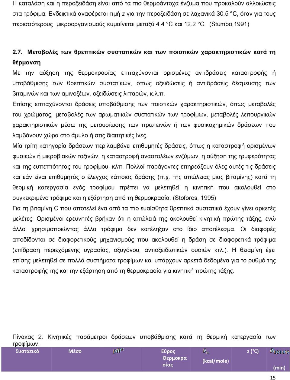 Μεταβολές των θρεπτικών συστατικών και των ποιοτικών χαρακτηριστικών κατά τη θέρμανση Με την αύξηση της θερμοκρασίας επιταχύνονται ορισμένες αντιδράσεις καταστροφής ή υποβάθμισης των θρεπτικών