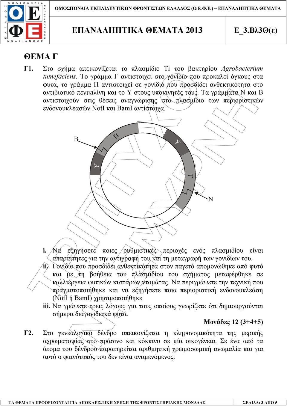 Το γράµµα Γ αντιστοιχεί στο γονίδιο που προκαλεί όγκους στα φυτά, το γράµµα Π αντιστοιχεί σε γονίδιο που προσδίδει ανθεκτικότητα στο αντιβιοτικό πενικιλίνη και το Υ στους υποκινητές τους.