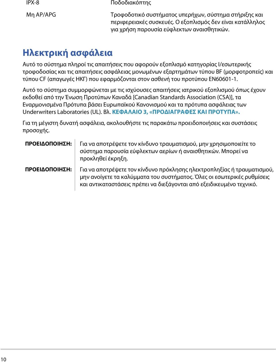 CF (απαγωγές ΗΚΓ) που εφαρμόζονται στον ασθενή του προτύπου EN60601-1.