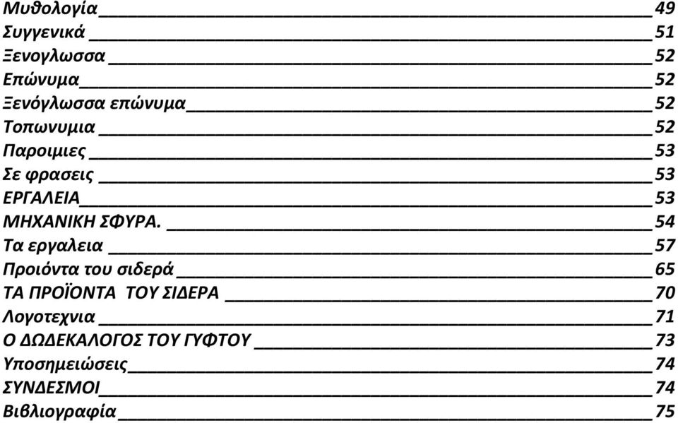 54 Τα εργαλεια 57 Προιόντα του σιδερά 65 ΤΑ ΠΡΟΪΟΝΤΑ ΤΟΥ ΣΙΔΕΡΑ 70