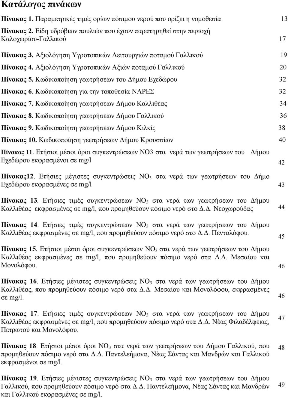 Κωδικοποίηση για την τοποθεσία ΝΑΡΕΣ 32 Πίνακας 7. Κωδικοποίηση γεωτρήσεων Δήμου Καλλιθέας 34 Πίνακας 8. Κωδικοποίηση γεωτρήσεων Δήμου Γαλλικού 36 Πίνακας 9.