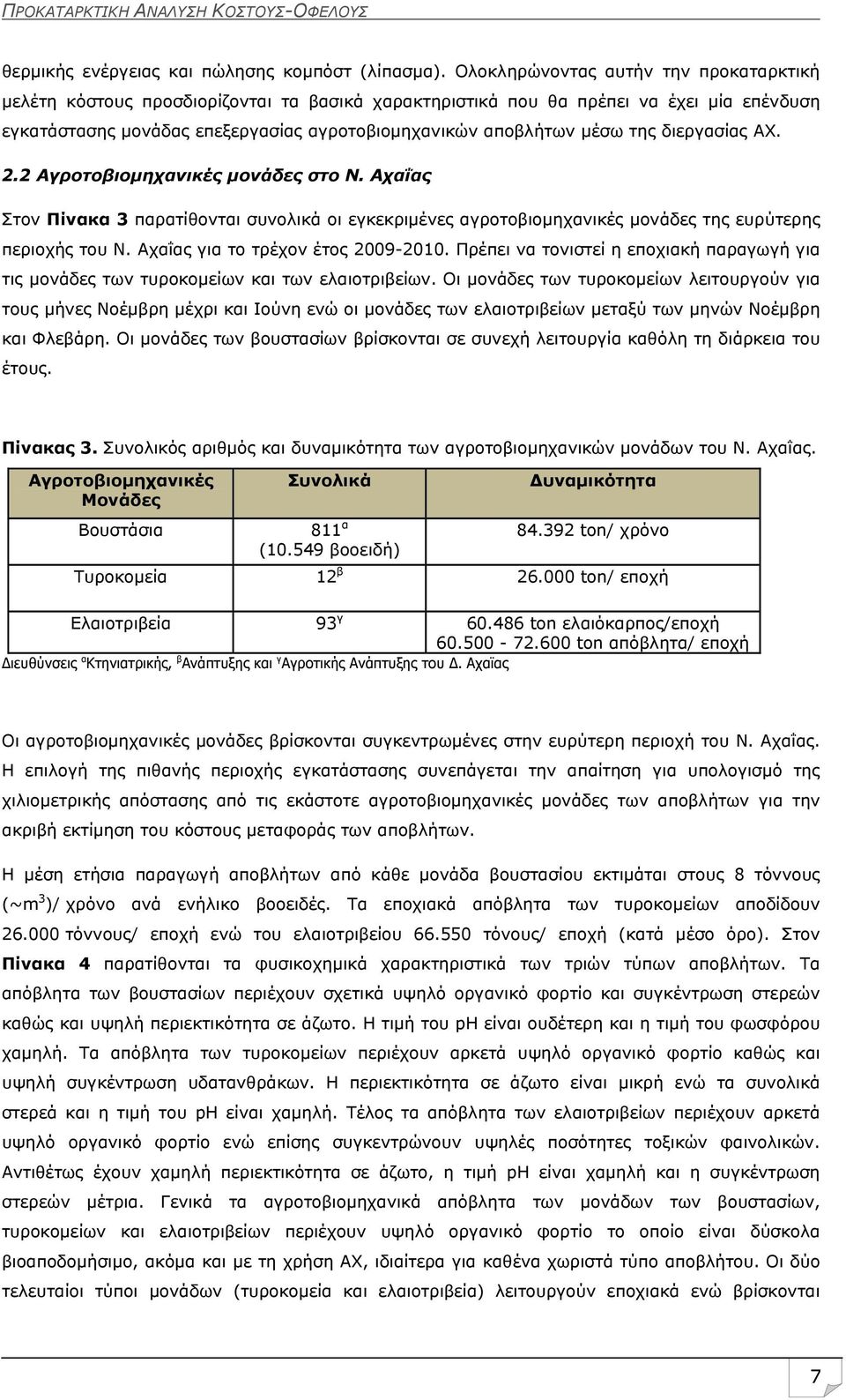 της διεργασίας ΑΧ. 2.2 Αγροτοβιομηχανικές μονάδες στο Ν. Αχαΐας Στον Πίνακα 3 παρατίθονται συνολικά οι εγκεκριμένες αγροτοβιομηχανικές μονάδες της ευρύτερης περιοχής του Ν.