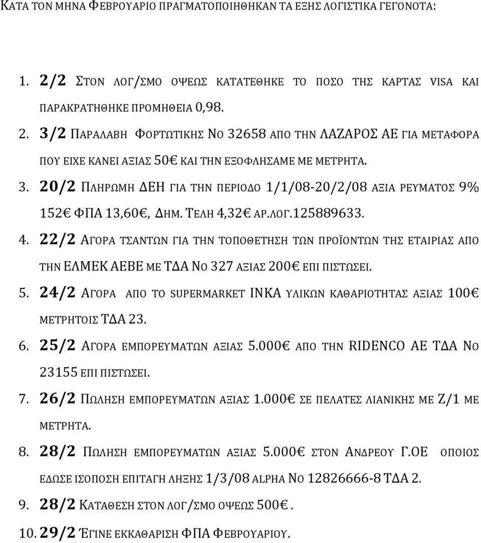 32 ΑΡ.ΛΟΓ.125889633. 4. 22/2 ΑΓΟΡΑ ΤΣΑΝΤΩΝ ΓΙΑ ΤΗΝ ΤΟΠΟΘΕΤΗΣΗ ΤΩΝ ΠΡΟΪΟΝΤΩΝ ΤΗΣ ΕΤΑΙΡΙΑΣ ΑΠΟ ΤΗΝ ΕΛΜΕΚ ΑΕΒΕ ΜΕ ΤΔΑ ΝΟ 327 ΑΞΙΑΣ 200 ΕΠΙ ΠΙΣΤΩΣΕΙ. 5.