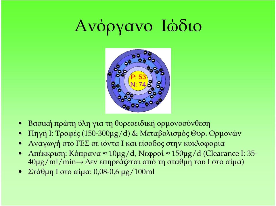 Ορµονών Αναγωγή στο ΓΕΣ σε ιόντα Ι και είσοδος στην κυκλοφορία Α έκκριση: Κό ρανα