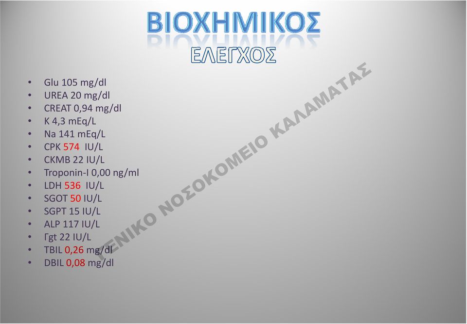 I 0,00 ng/ml LDH 536 IU/L SGOT 50 IU/L SGPT 15 IU/L