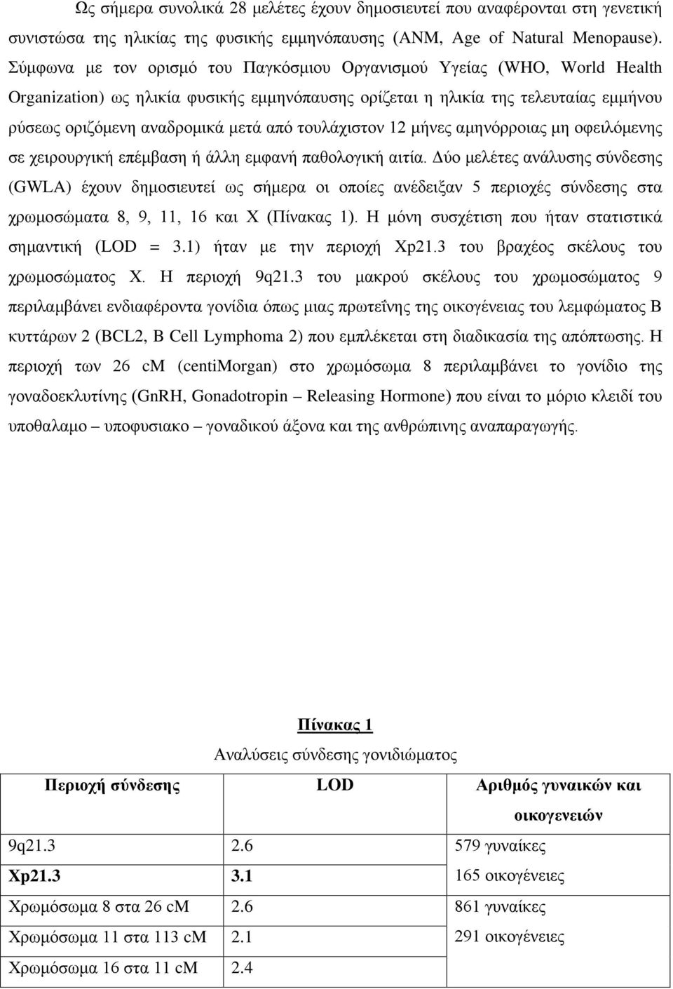 τουλάχιστον 12 μήνες αμηνόρροιας μη οφειλόμενης σε χειρουργική επέμβαση ή άλλη εμφανή παθολογική αιτία.