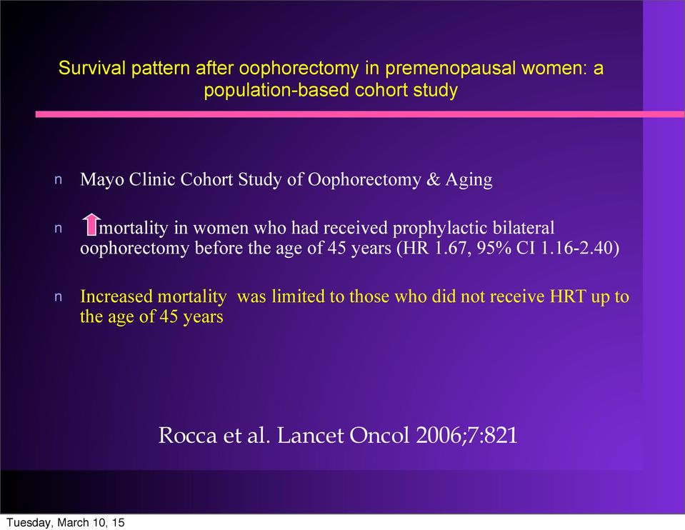 bilateral oophorectomy before the age of 45 years (HR 1.67, 95% CI 1.16-2.