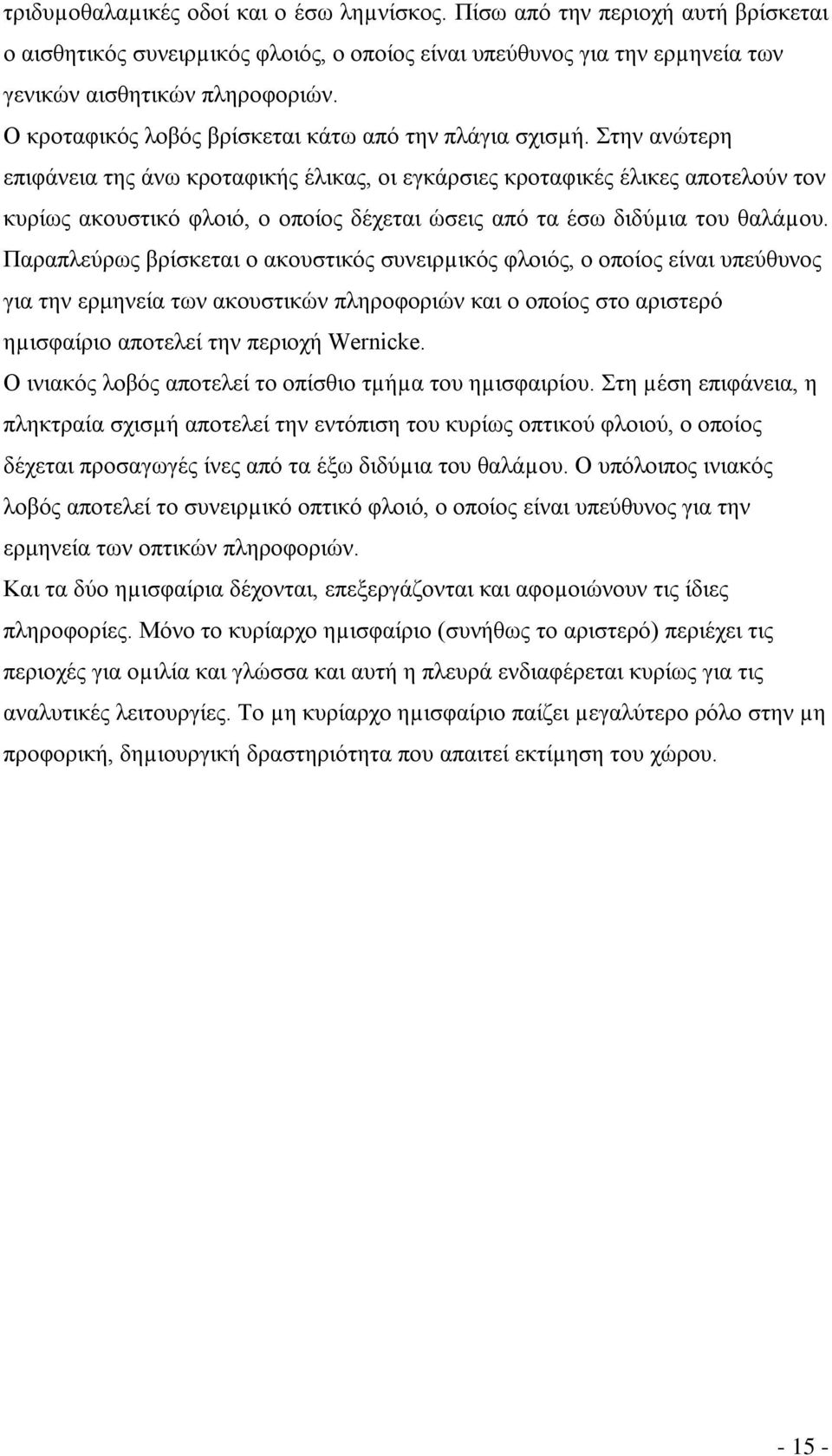 Στην ανώτερη επιφάνεια της άνω κροταφικής έλικας, οι εγκάρσιες κροταφικές έλικες αποτελούν τον κυρίως ακουστικό φλοιό, ο οποίος δέχεται ώσεις από τα έσω διδύµια του θαλάµου.