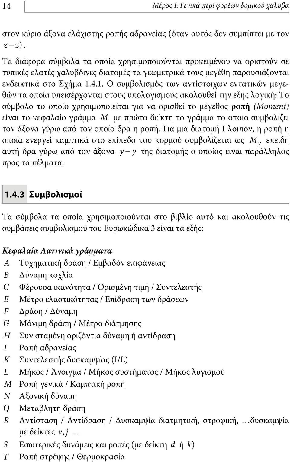 4.1. Ο συμβολισμός των αντίστοιχων εντατικών μεγεθών τα οποία υπεισέρχονται στους υπολογισμούς ακολουθεί την εξής λογική: Tο σύμβολο το οποίο χρησιμοποιείται για να ορισθεί το μέγεθος ροπή (Moment)