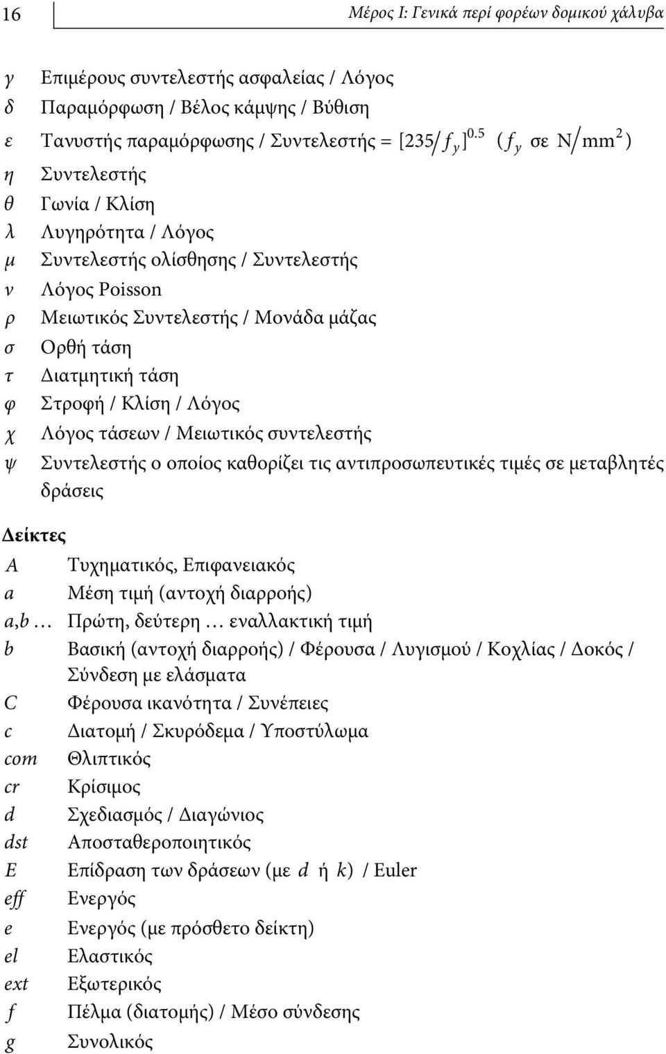 Συντελεστής / Μονάδα μάζας Ορθή τάση Διατμητική τάση Στροφή / Κλίση / Λόγος Λόγος τάσεων / Μειωτικός συντελεστής 2 N mm ) Συντελεστής ο οποίος καθορίζει τις αντιπροσωπευτικές τιμές σε μεταβλητές