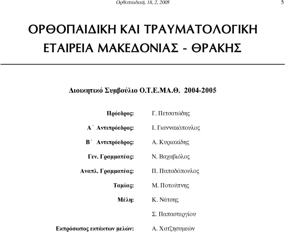 Γραµµατέας: Ταµίας: Μέλη: Γ. Πετσατώδης Ι. Γιαννακόπουλος Α. Κυριακίδης Ν.