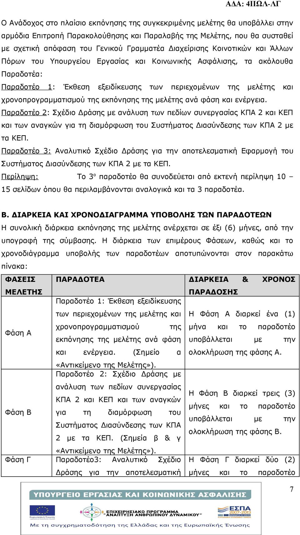 της εκπόνησης της μελέτης ανά φάση και ενέργεια.