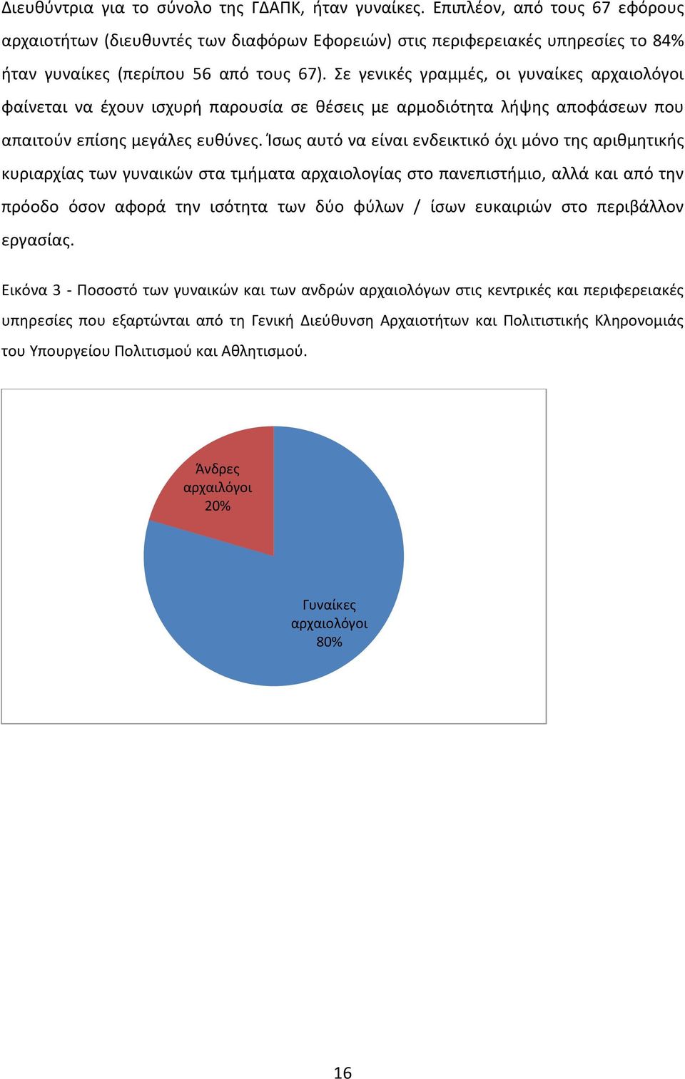 Σε γενικές γραμμές, οι γυναίκες αρχαιολόγοι φαίνεται να έχουν ισχυρή παρουσία σε θέσεις με αρμοδιότητα λήψης αποφάσεων που απαιτούν επίσης μεγάλες ευθύνες.