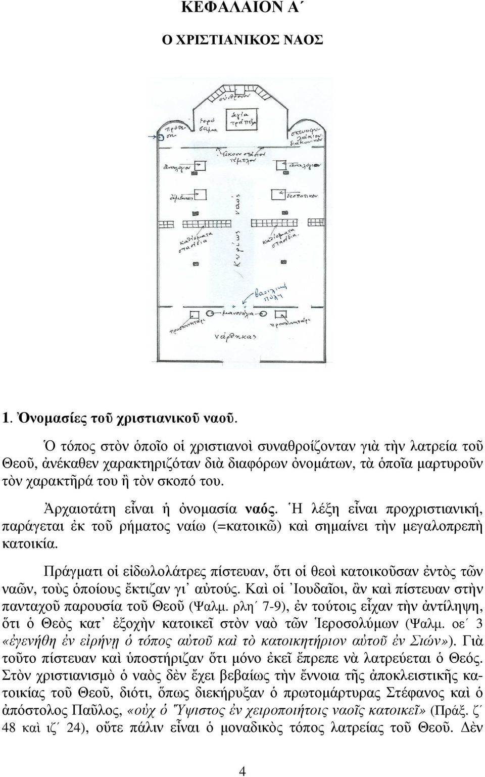 Ἀρχαιοτάτη εἶναι ἡ ὀνοµασία ναός. Η λέξη εἶναι προχριστιανική, παράγεται ἐκ τοῦ ρήµατος ναίω (=κατοικῶ) καὶ σηµαίνει τὴν µεγαλοπρεπὴ κατοικία.