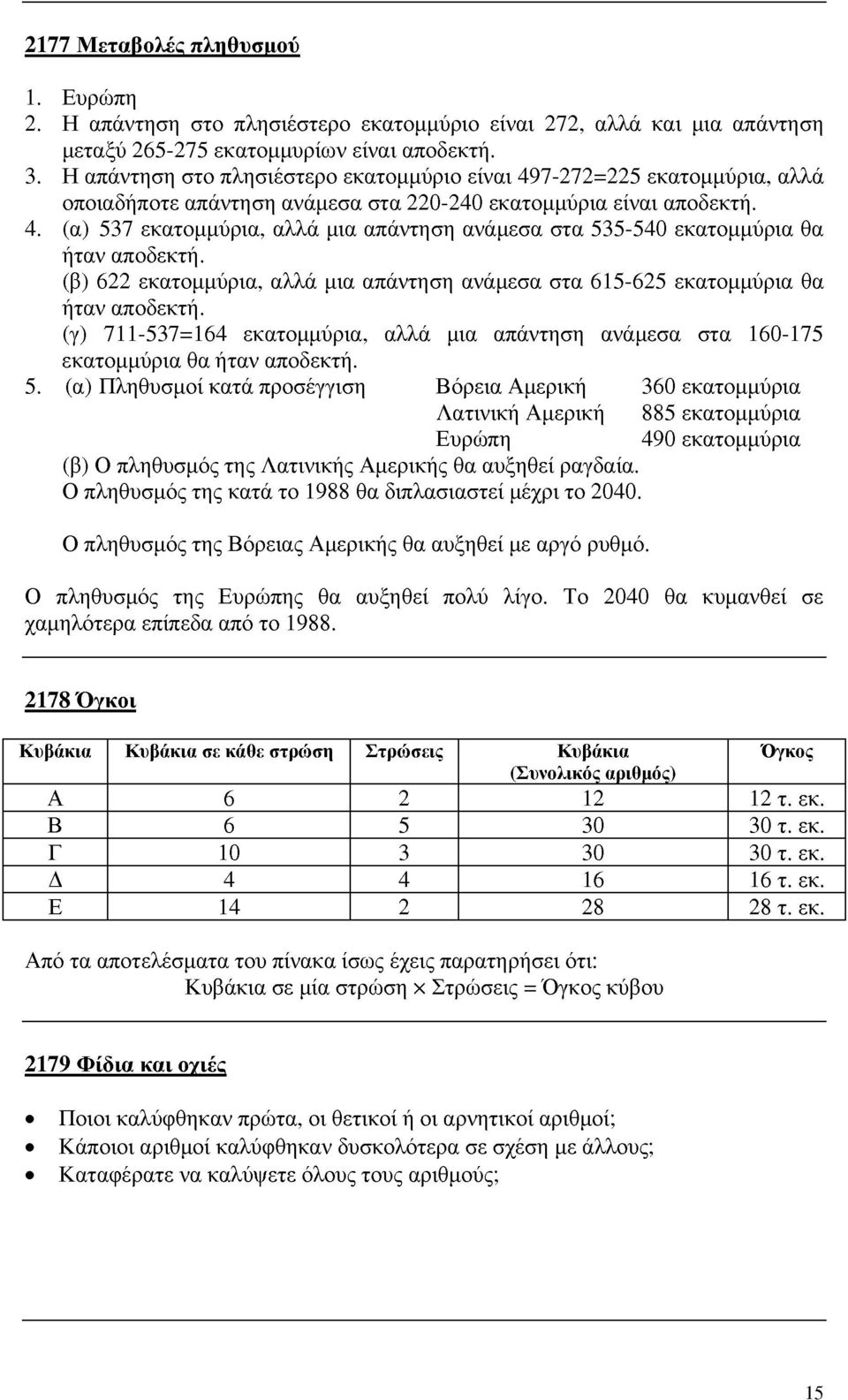 (β) 622 εκατομμύρια, αλλά μια απάντηση ανάμεσα στα 615-625 εκατομμύρια θα ήταν αποδεκτή. (γ) 711-537=164 εκατομμύρια, αλλά μια απάντηση ανάμεσα στα 160-175 εκατομμύρια θα ήταν αποδεκτή. 5.