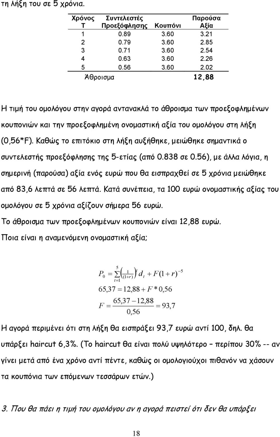 Καθώς το επιτόκιο στη λήξη αυξήθηκε, μειώθηκε σημαντικά ο συντελεστής προεξόφλησης της 5-ετίας (από 0.838 σε 0.