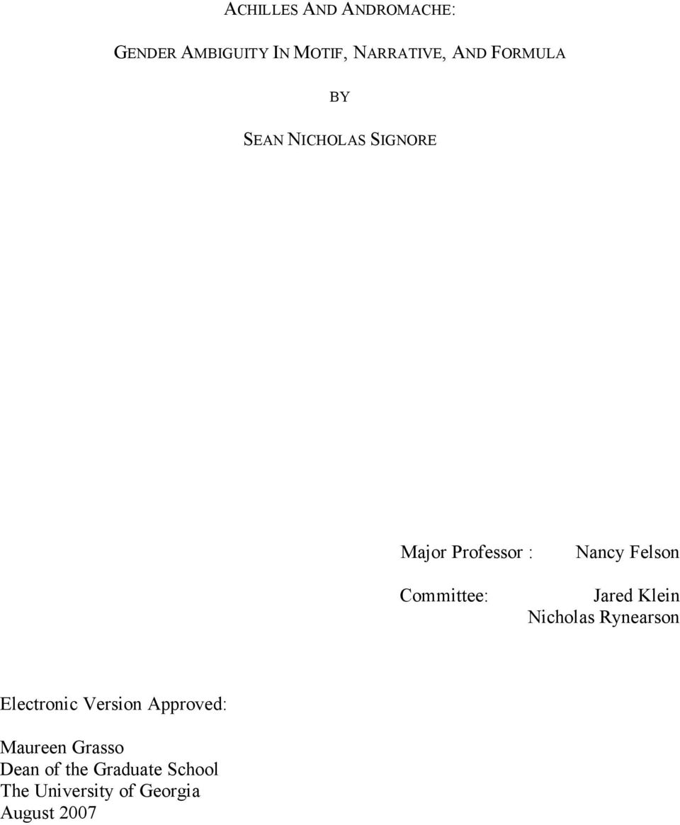 Committee: Jared Klein Nicholas Rynearson Electronic Version Approved: